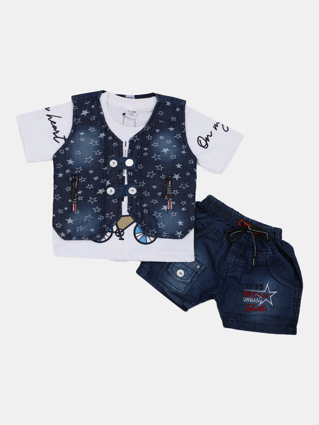 

V-Mart Kids Printed Pure Cotton T-shirt with Shorts, White