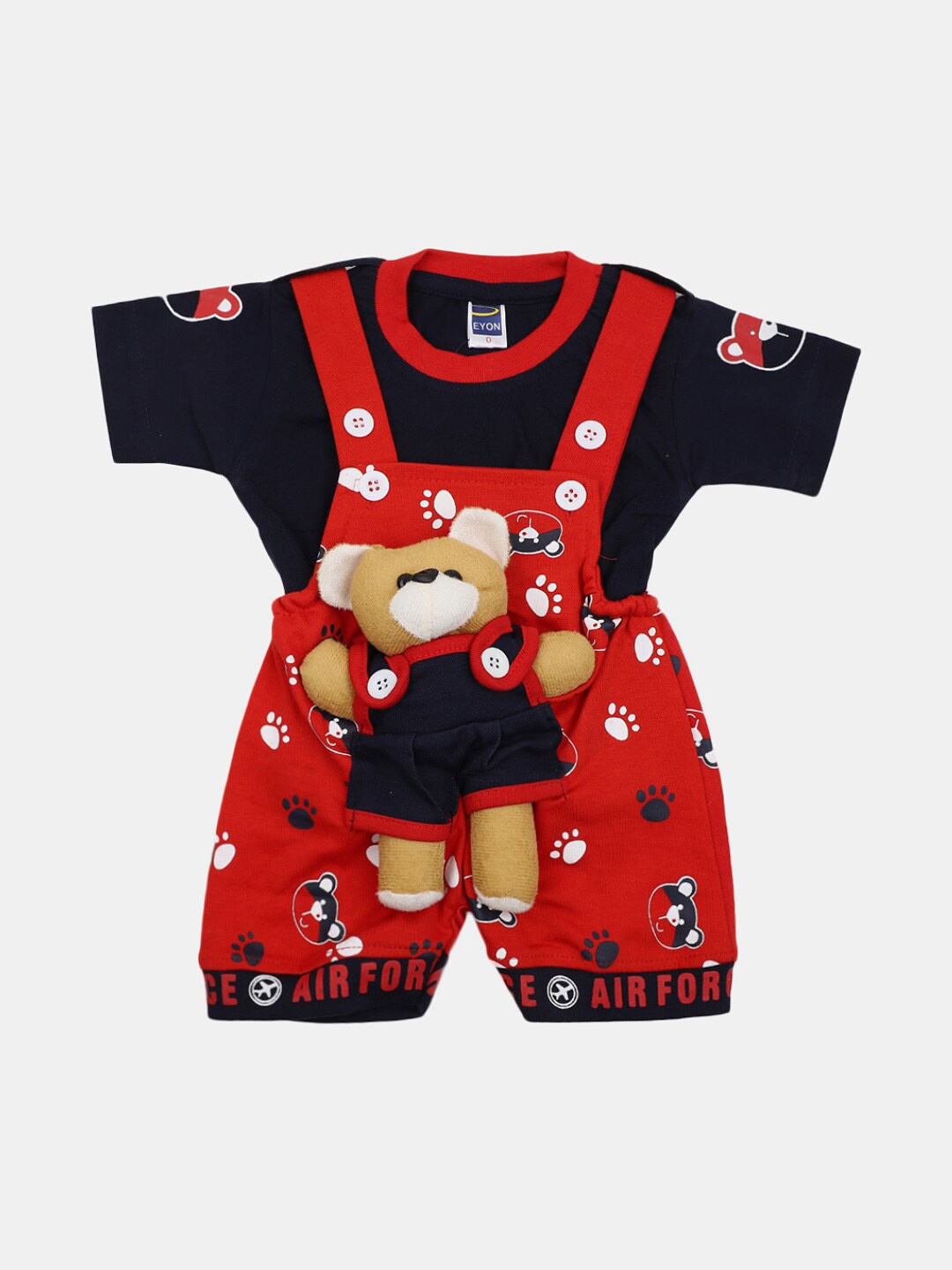 

V-Mart Infant Kids Graphic Printed Cotton T-shirt With Dungarees, Navy blue