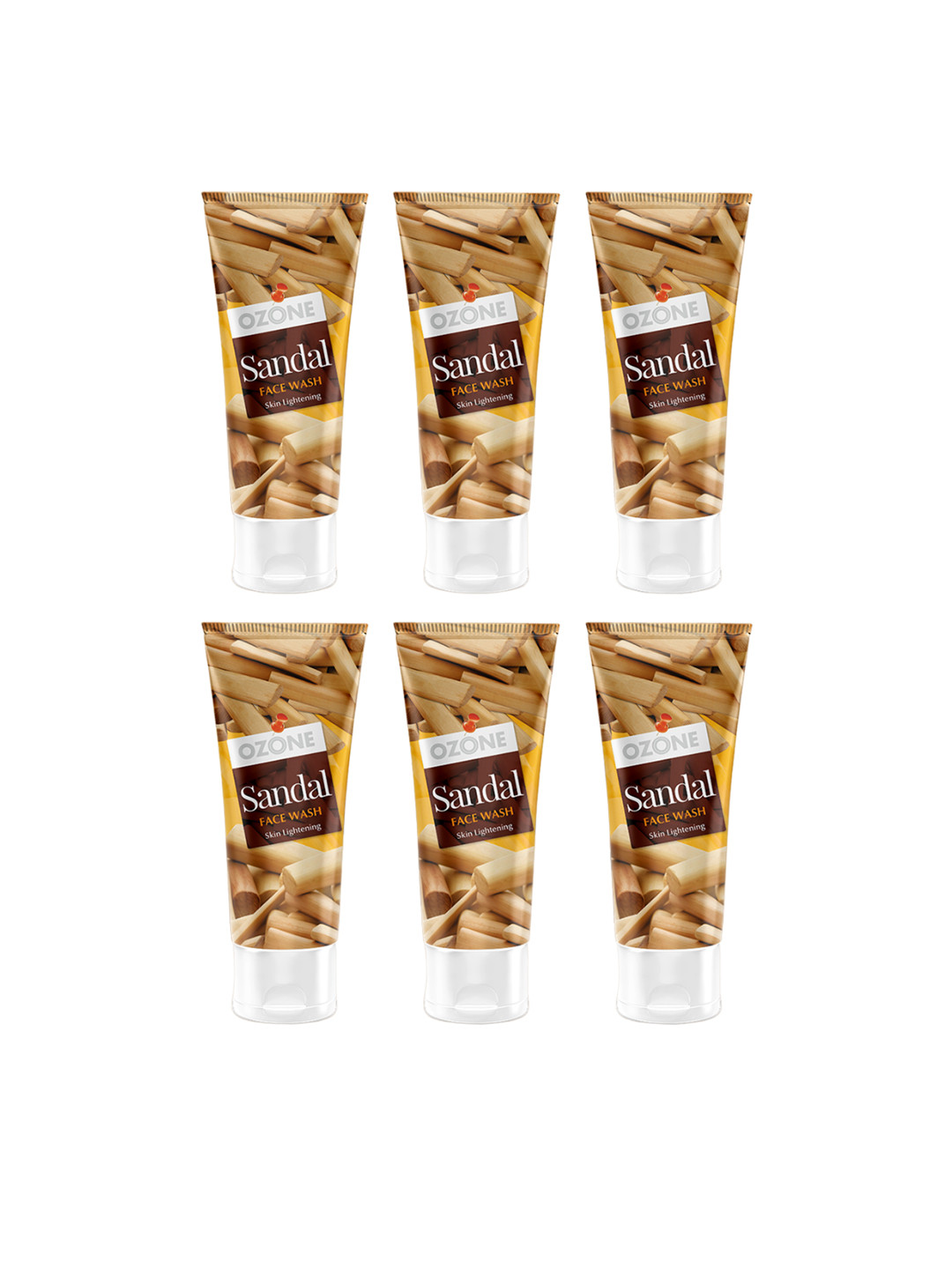

Ozone Set Of 6 Sandal Face Wash with Aloe Vera & Cucumber for Skin Lightening - 60ml each, Yellow