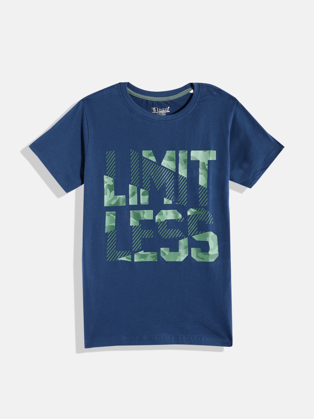 

Eteenz Boys Camouflage & Typography Printed Cotton T-shirt, Navy blue