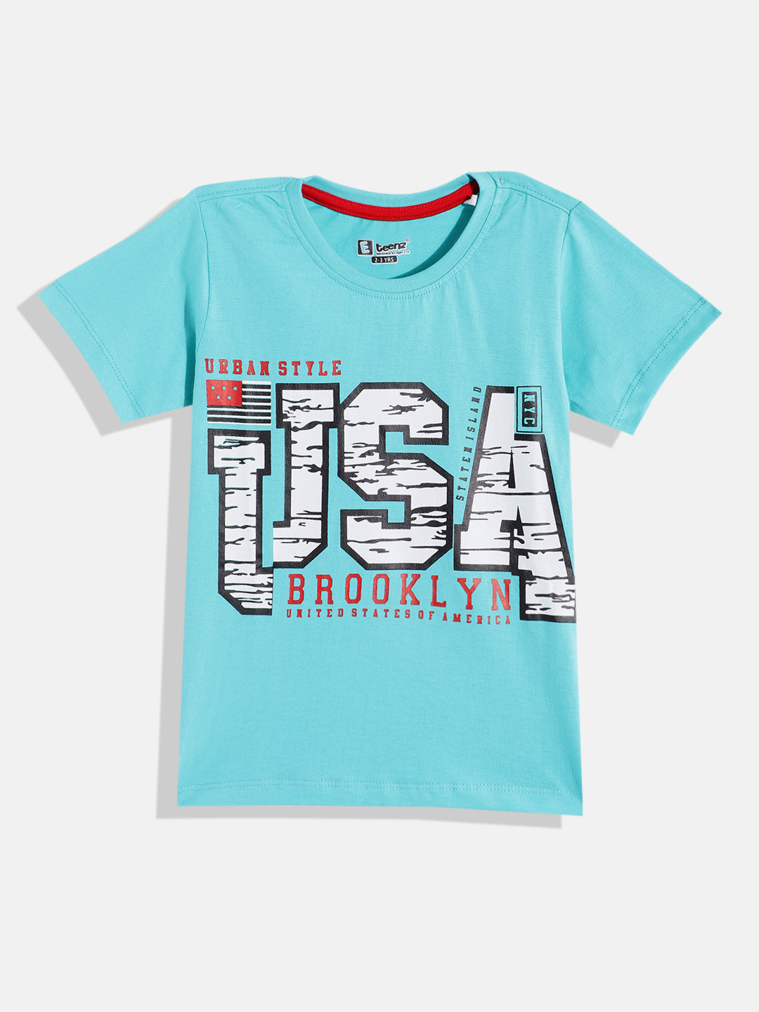 

Eteenz Boys Typography Printed Cotton T-shirt, Turquoise blue