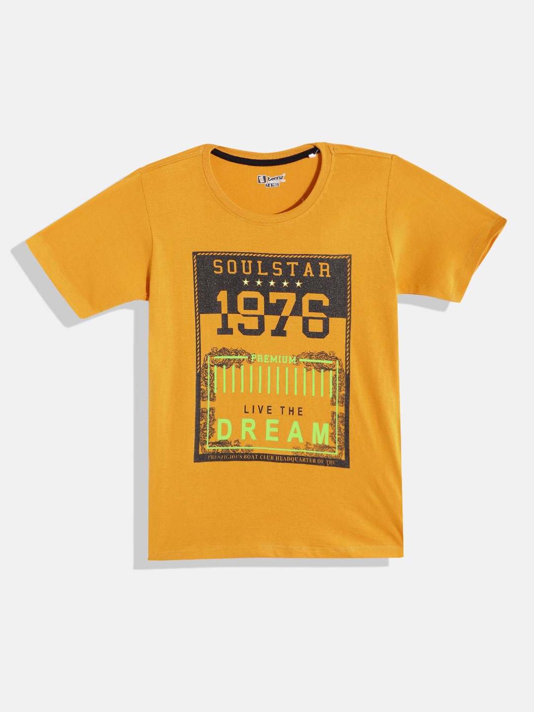

Eteenz Boys Typography Printed Cotton T-shirt, Mustard
