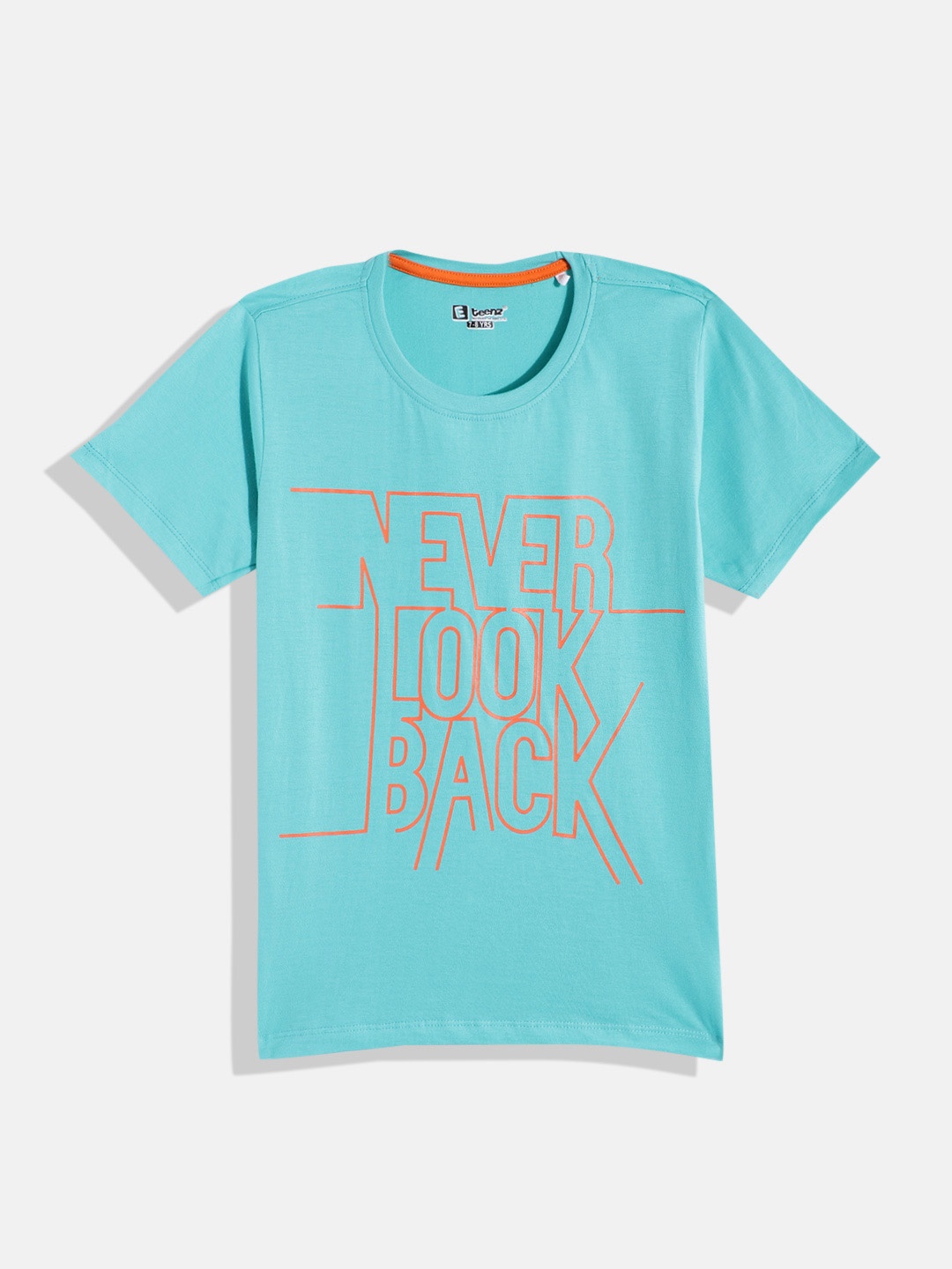 

Eteenz Boys Typography Printed Cotton T-shirt, Turquoise blue