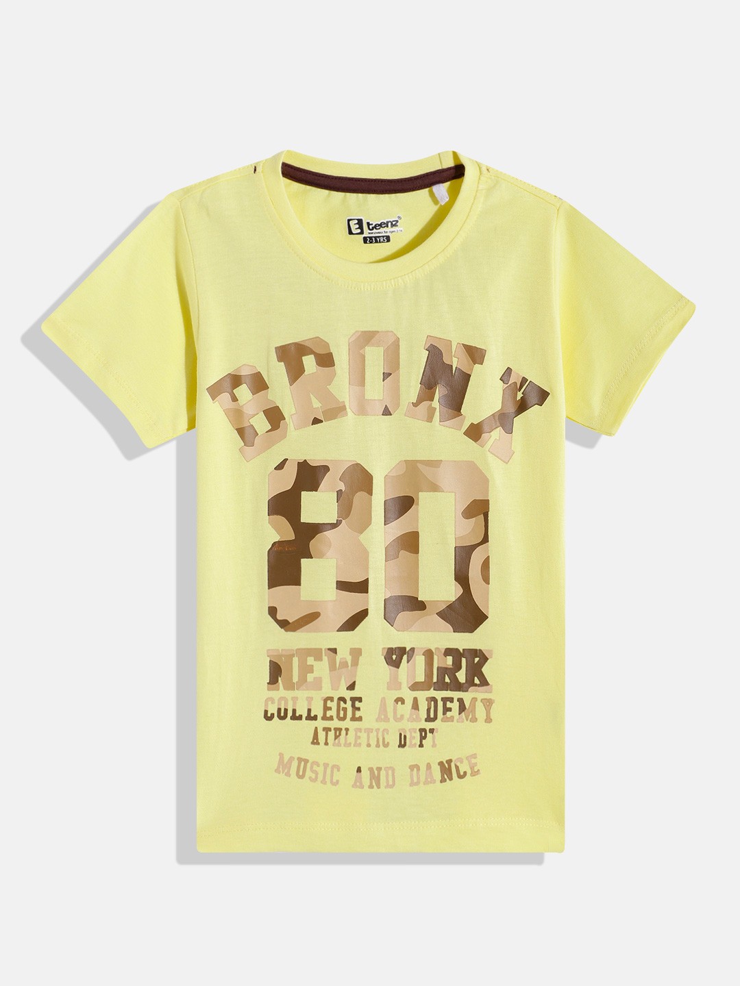 

Eteenz Boys Cotton Camouflaged & Typography Printed T-shirt, Yellow