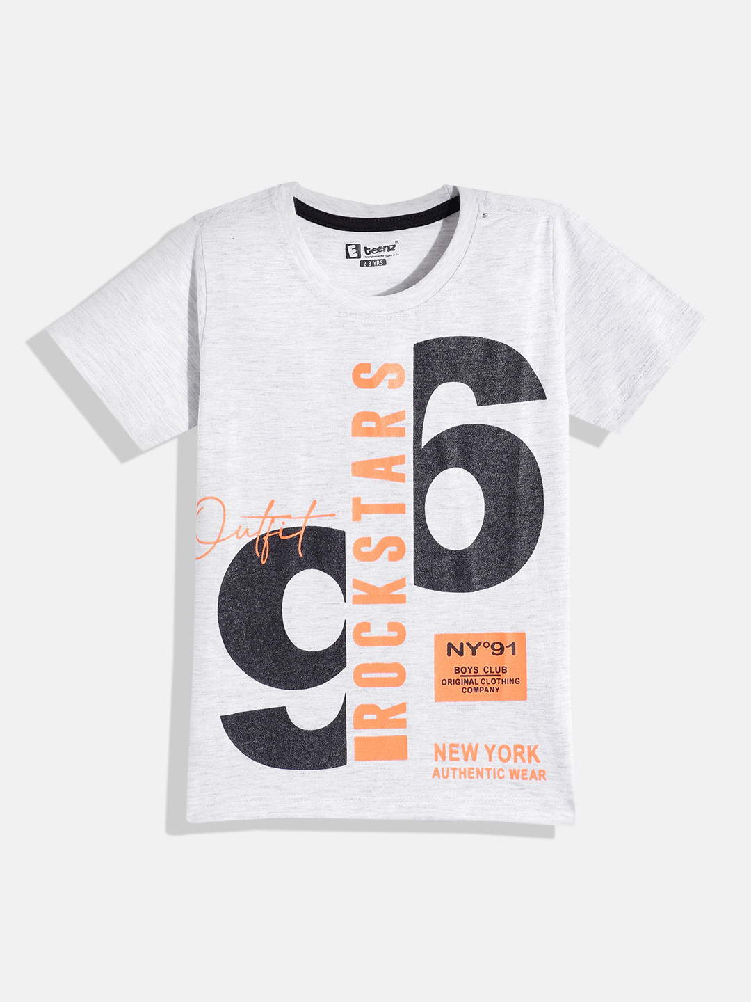 

Eteenz Boys Premium Cotton Varsity & Typography Printed T-shirt, Grey melange