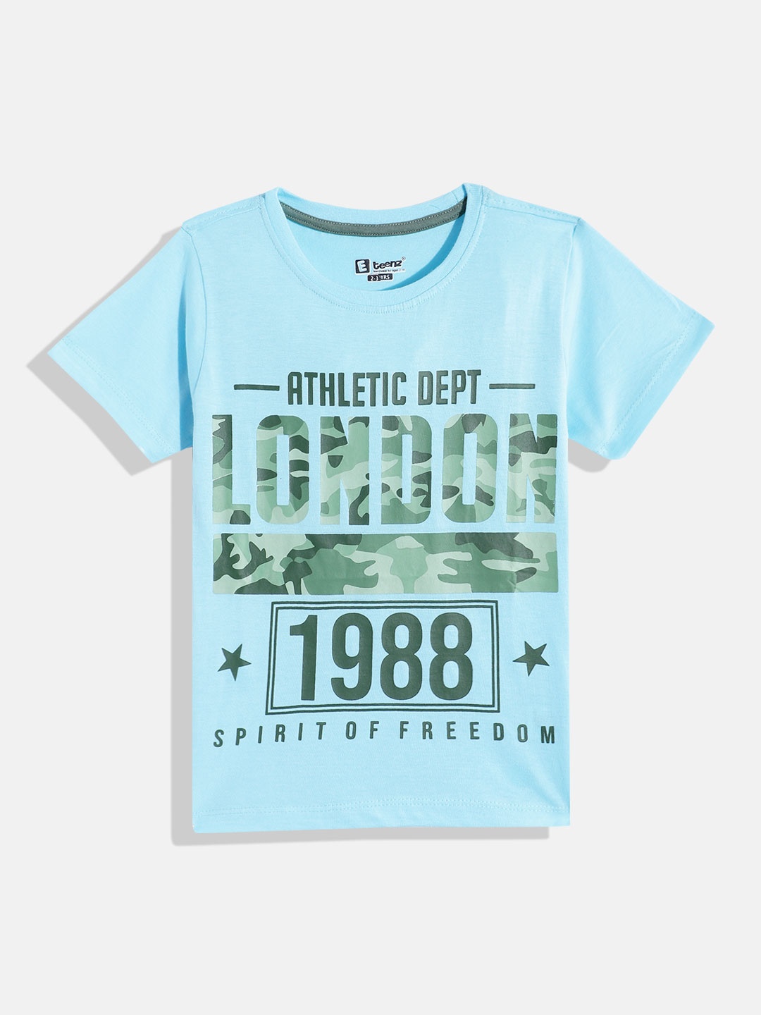 

Eteenz Boys Cotton Camouflaged & Typography Printed T-shirt, Blue