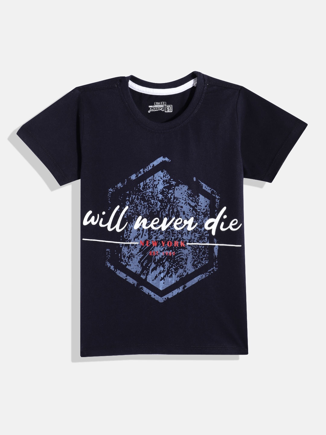 

Eteenz Boys Cotton Abstract & Typography Printed T-shirt, Navy blue