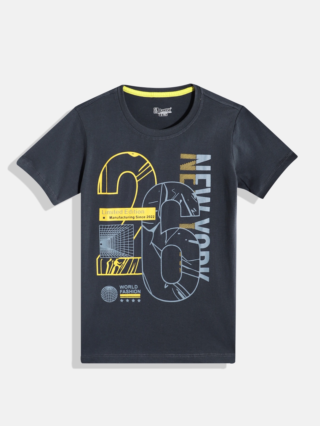 

Eteenz Boys Premium Cotton Varsity Printed T-shirt, Grey