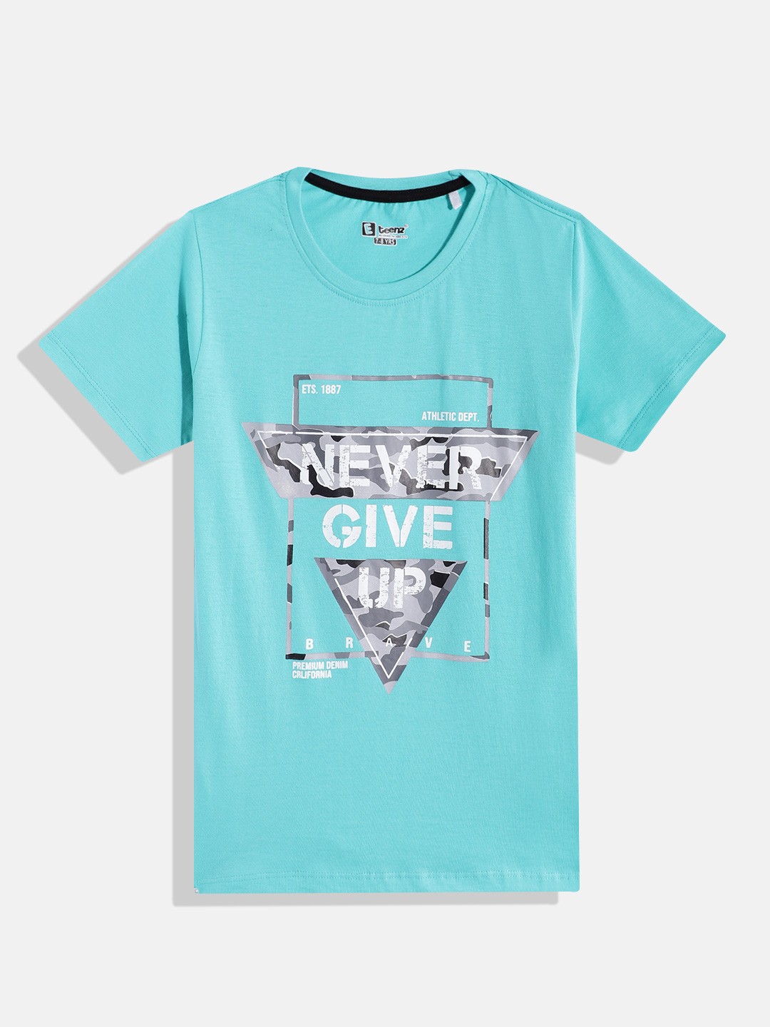 

Eteenz Boys Striped Premium Cotton T-shirt, Turquoise blue