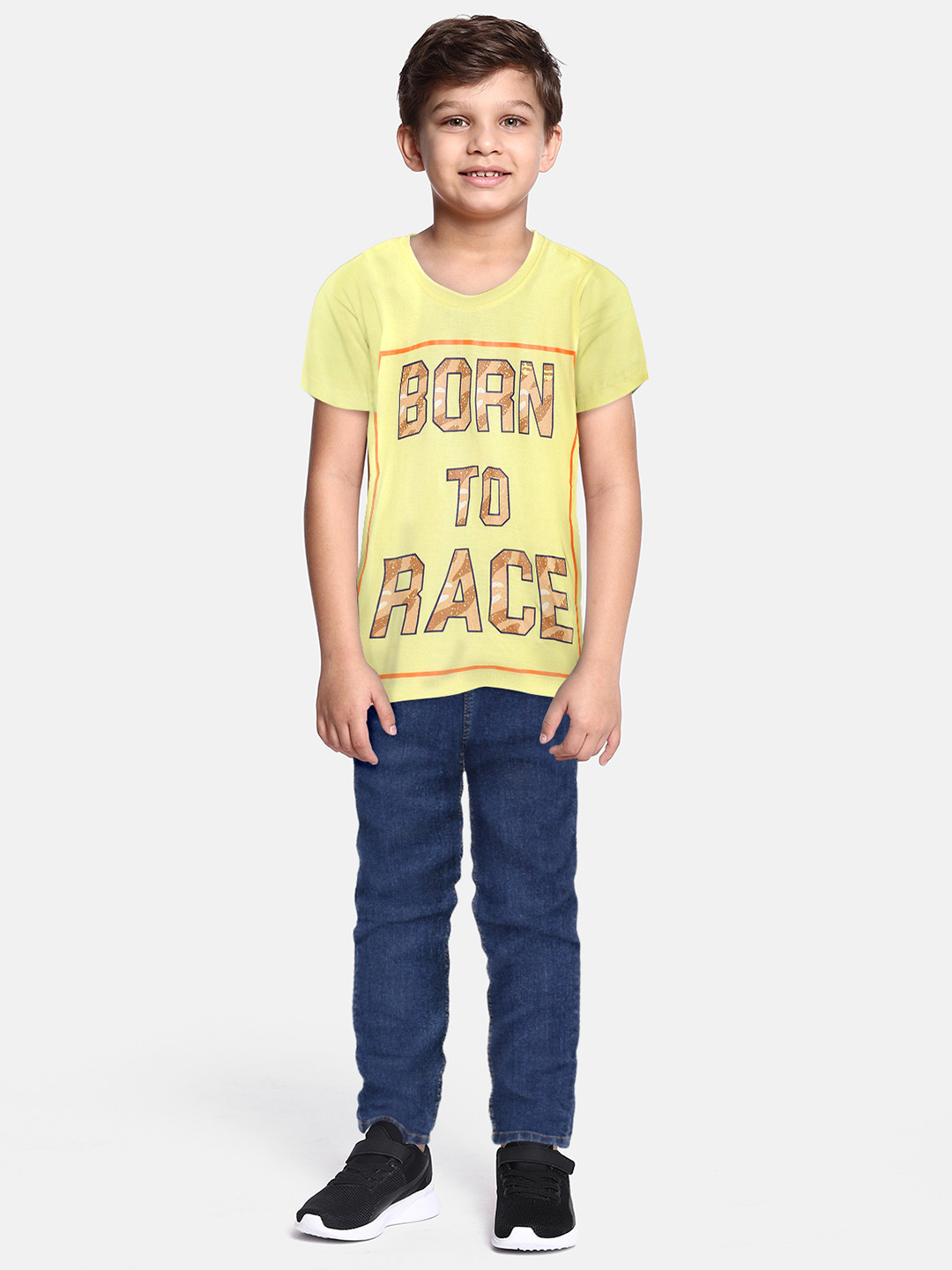 

Eteenz Boys Printed Premium Cotton T-shirt, Yellow