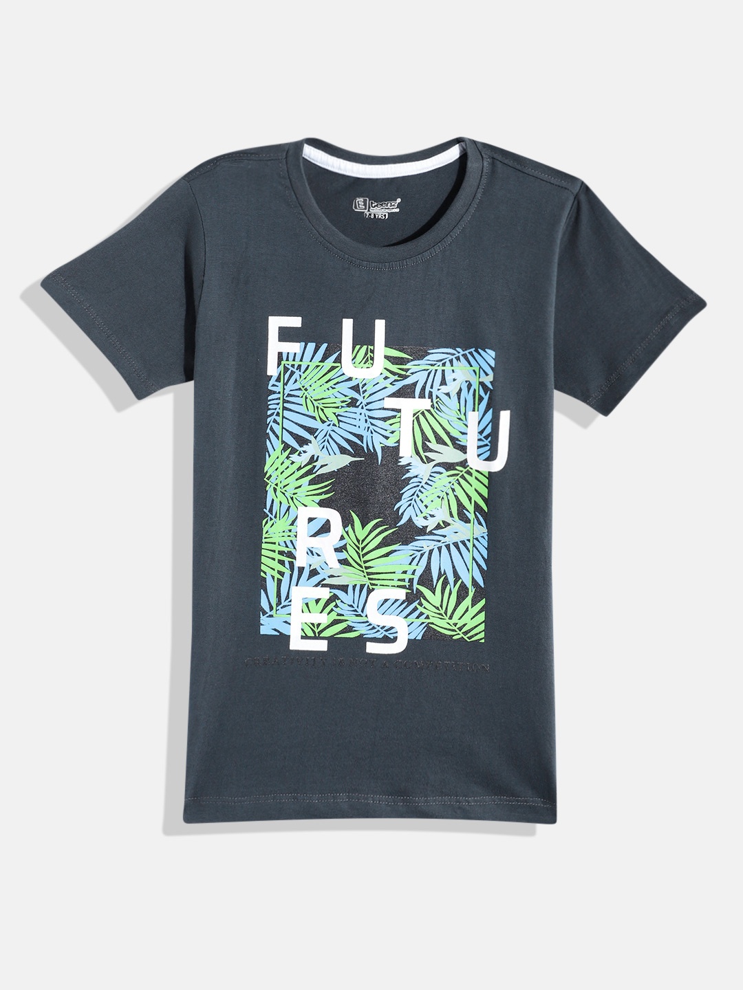 

Eteenz Boys Tropical Printed Premium Cotton T-shirt, Blue