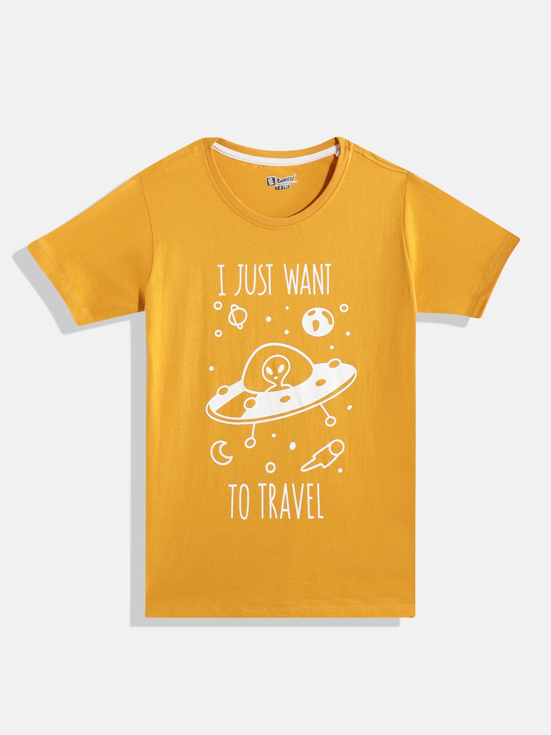 

Eteenz Boys Cotton Conversational Printed T-shirt, Mustard