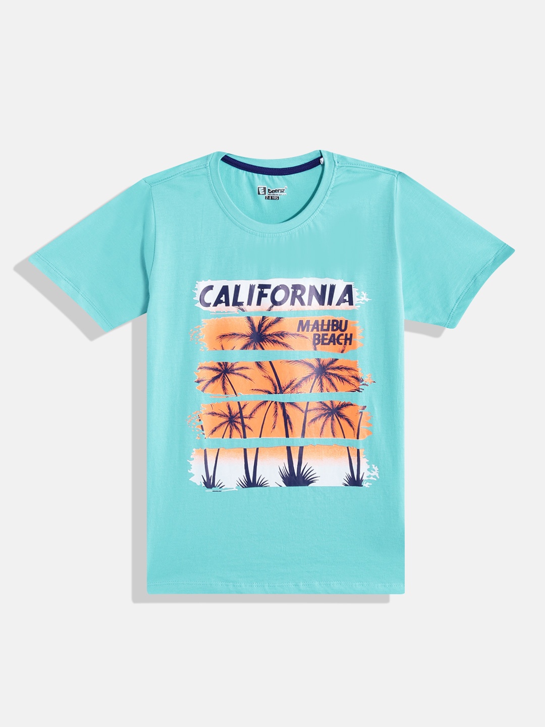 

Eteenz Boys Tropical & Typography Printed Cotton T-shirt, Turquoise blue
