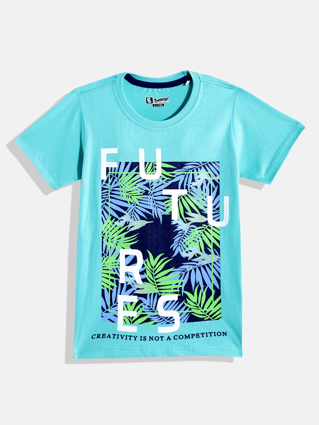 

Eteenz Boys Tropical & Typography Printed Cotton T-shirt, Blue