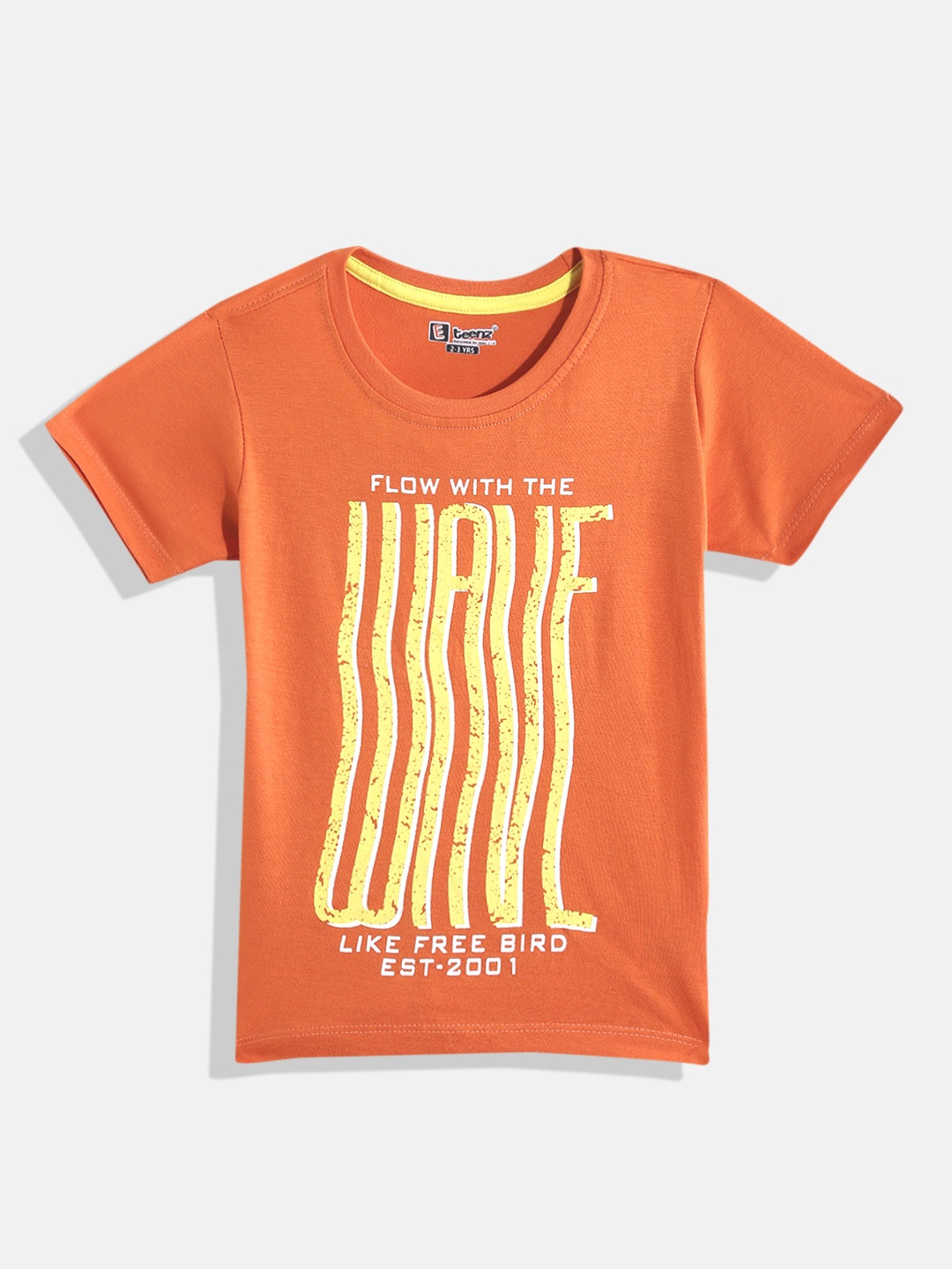 

Eteenz Boys Typography Printed Cotton T-shirt, Orange