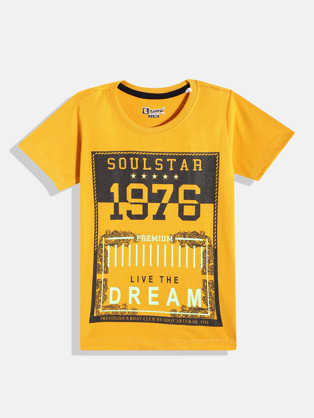 

Eteenz Boys Printed Premium Cotton T-shirt, Mustard