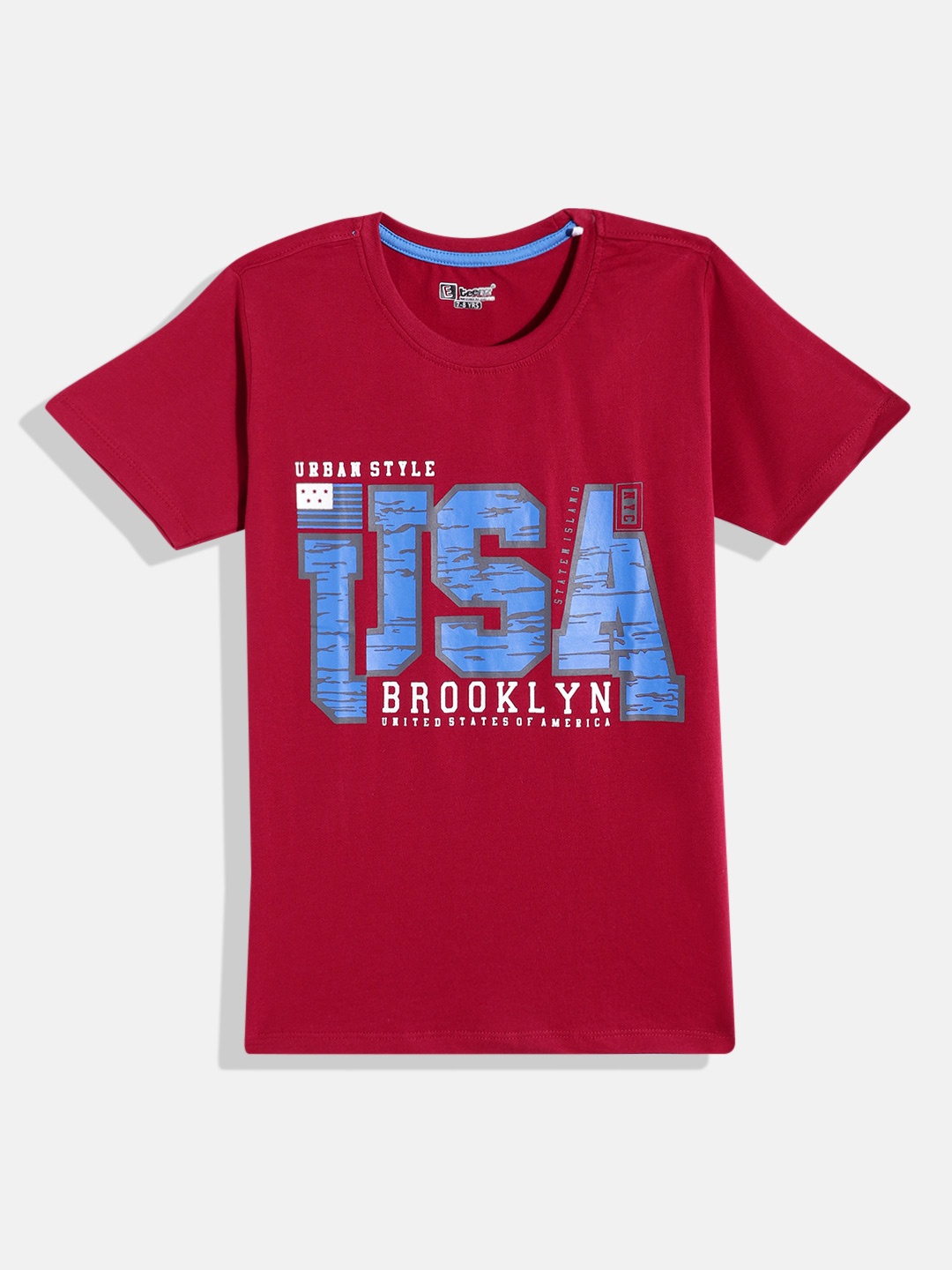 

Eteenz Boys Printed Premium Cotton T-shirt, Maroon