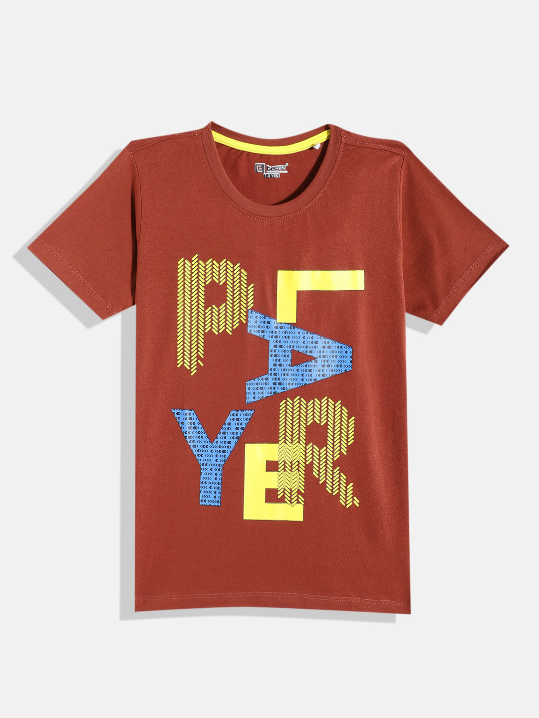 

Eteenz Boys Printed Premium Cotton T-shirt, Brown