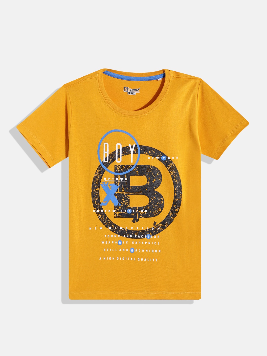 

Eteenz Boys Printed Premium Cotton T-shirt, Mustard