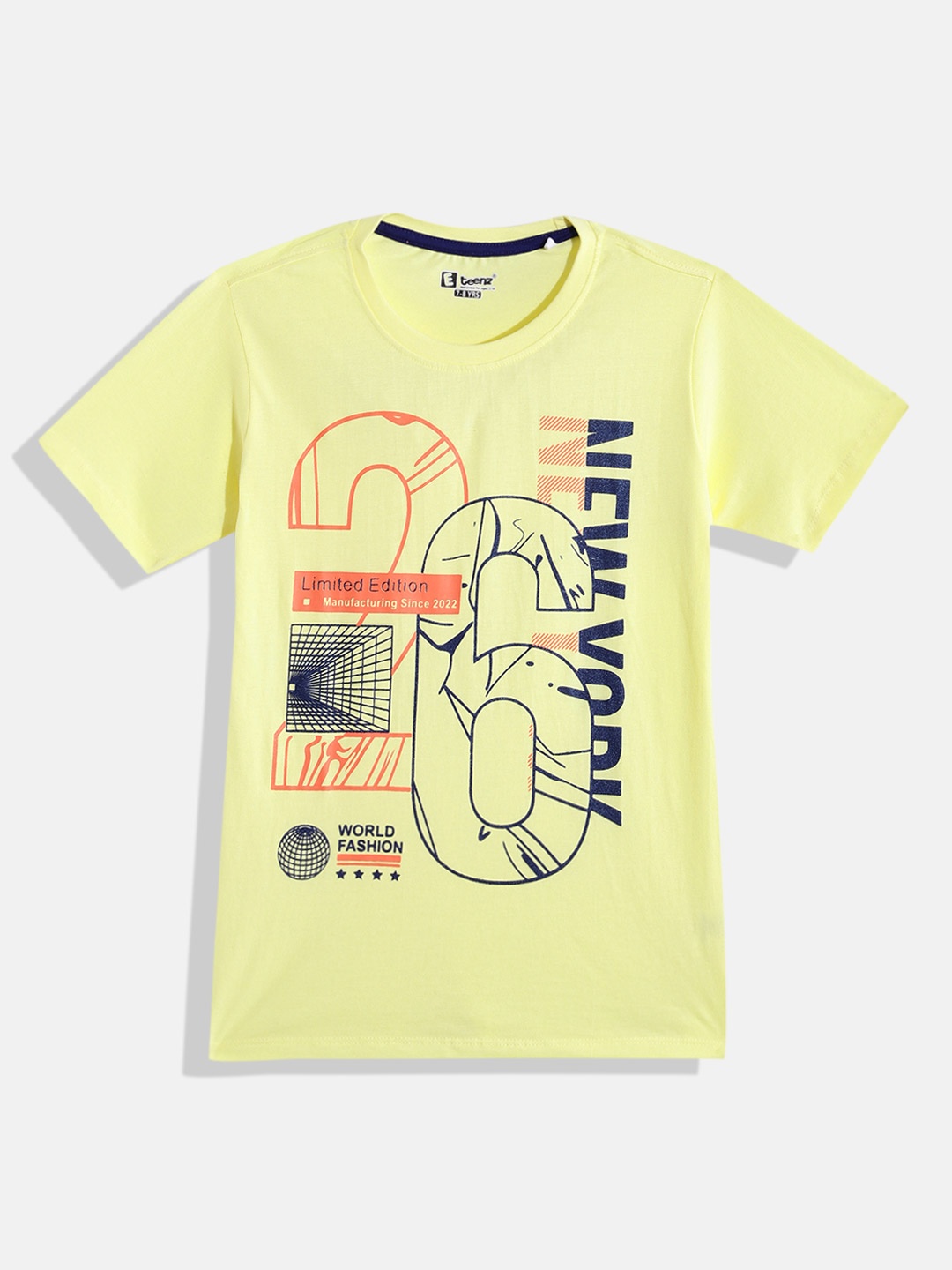

Eteenz Boys Premium Cotton Typography Printed T-shirt, Yellow