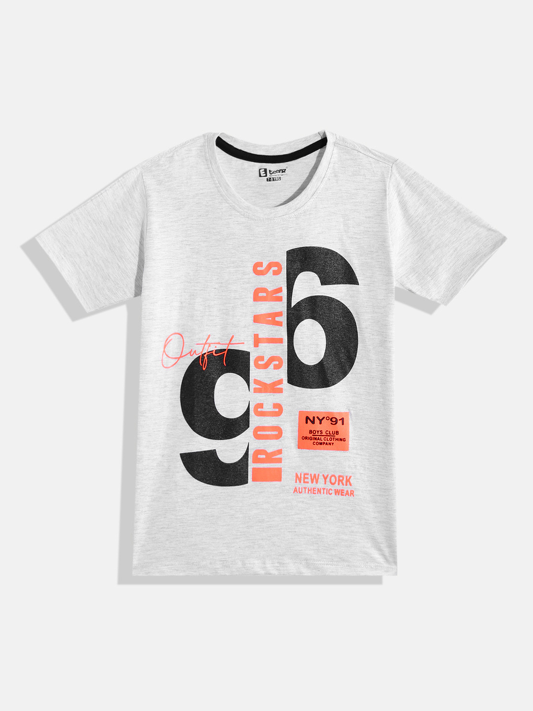 

Eteenz Boys Printed Premium Cotton T-shirt, Grey melange
