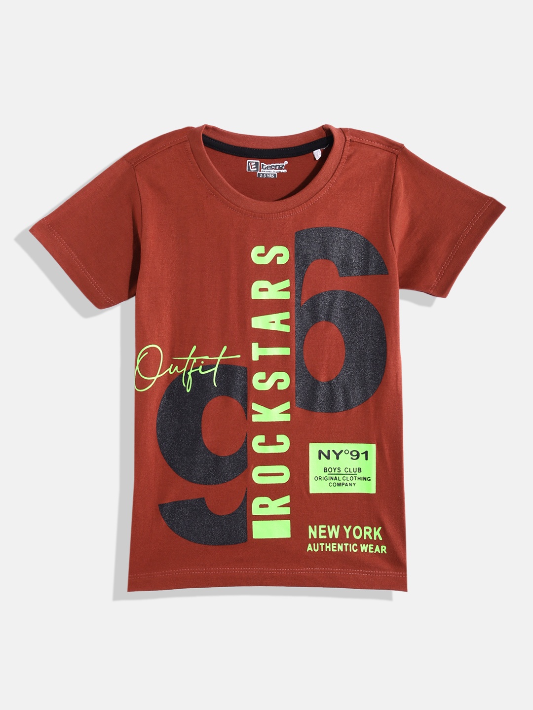 

Eteenz Boys Printed Premium Cotton T-shirt, Brown