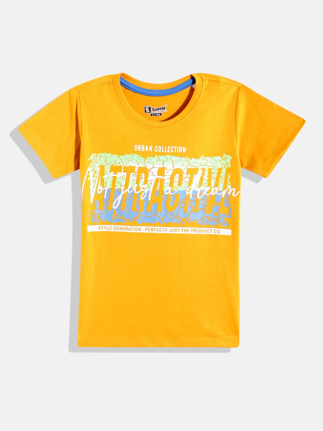 

Eteenz Boys Printed Premium Cotton T-shirt, Mustard