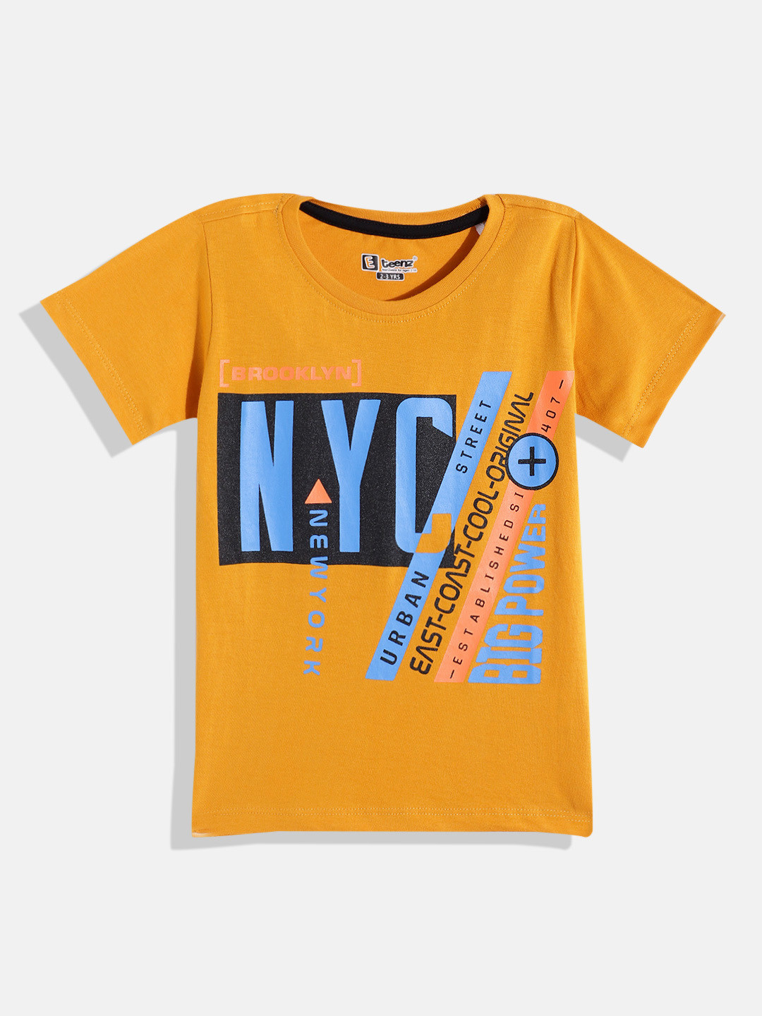 

Eteenz Boys Printed Premium Cotton T-shirt, Mustard