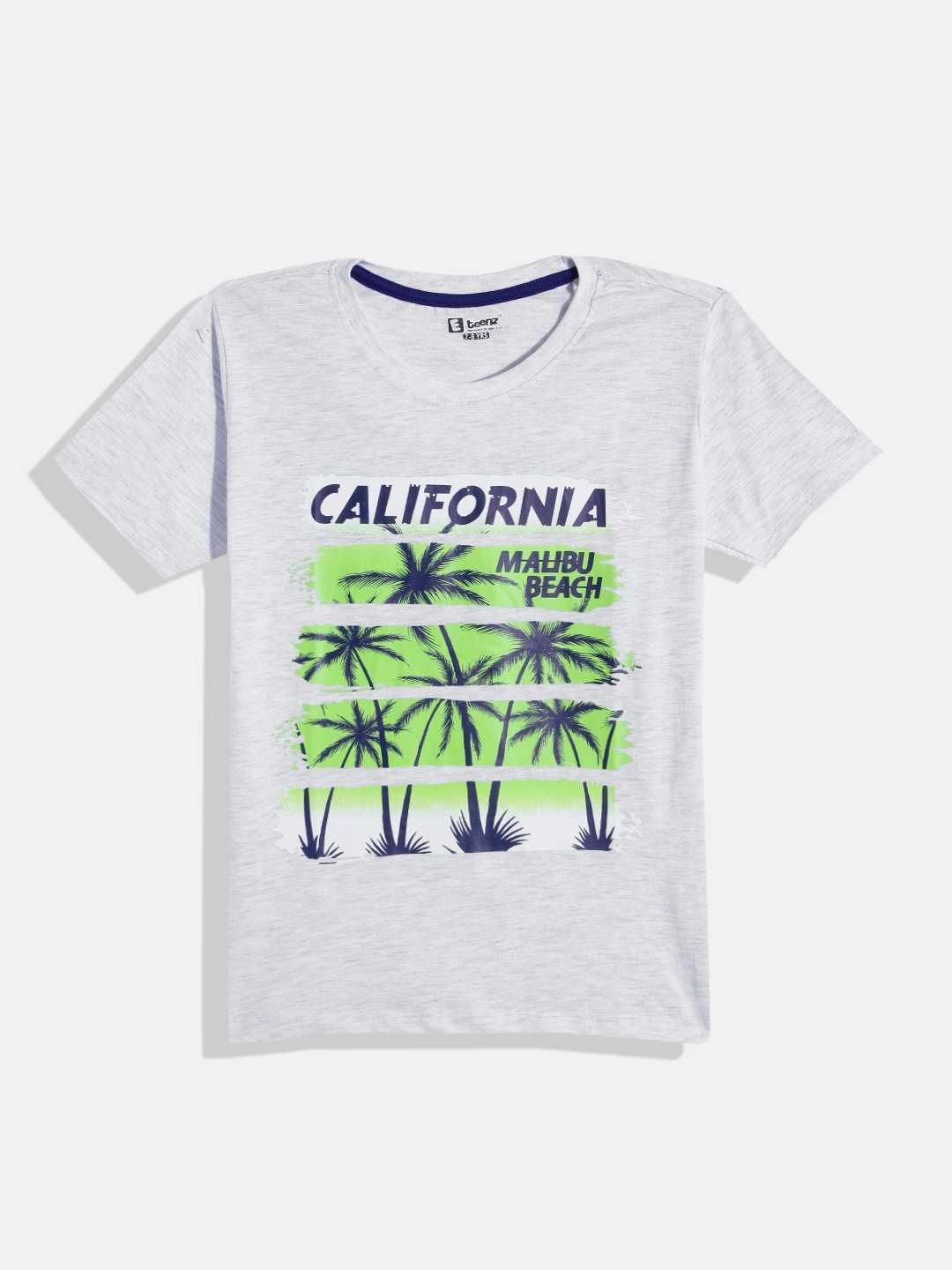 

Eteenz Boys Cotton Tropical Printed T-shirt, Grey melange