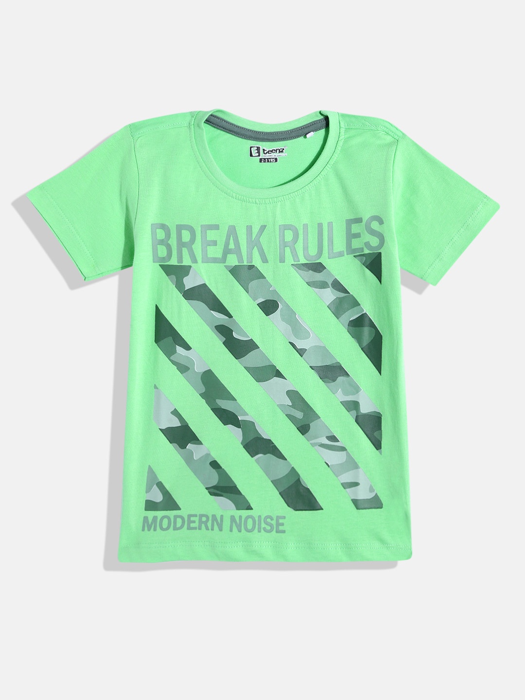 

Eteenz Boys Cotton Camouflaged Striped T-shirt, Green