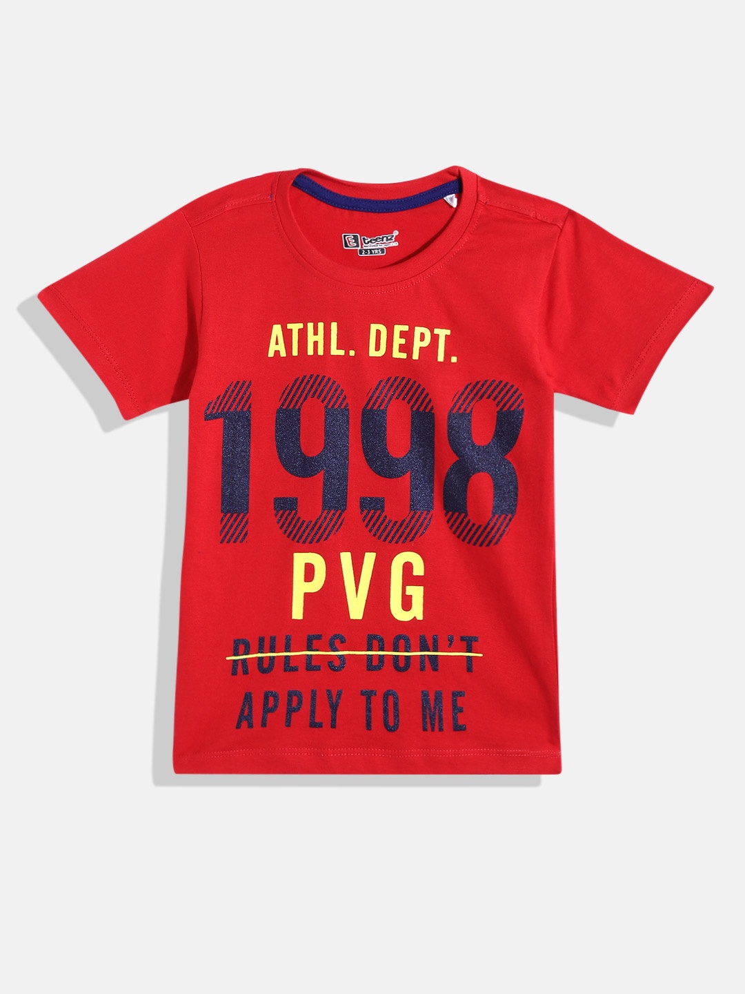 

Eteenz Boys Cotton Typography Printed T-shirt, Red