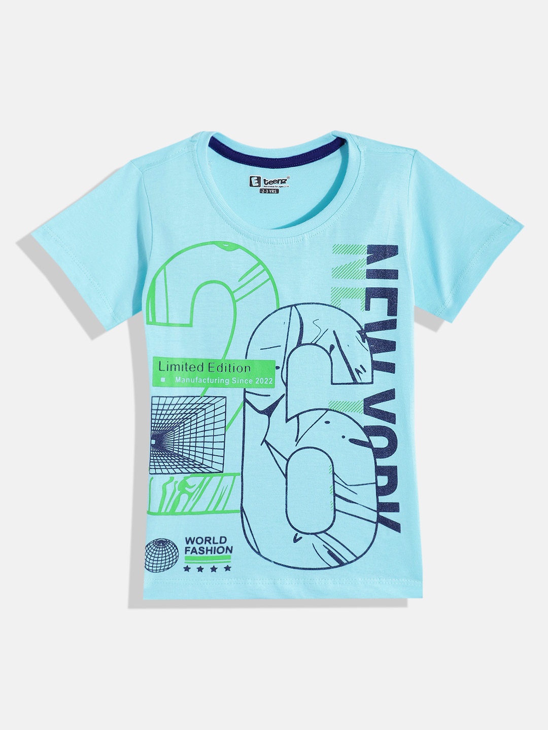 

Eteenz Boys Premium Cotton Varsity & Typography Printed T-shirt, Blue