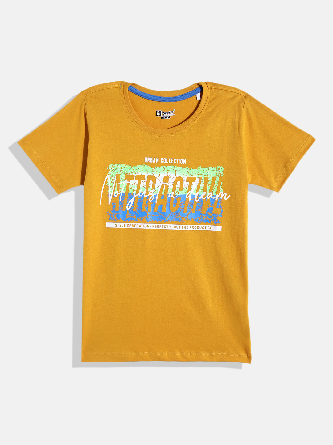 

Eteenz Boys Printed Premium Cotton T-shirt, Mustard
