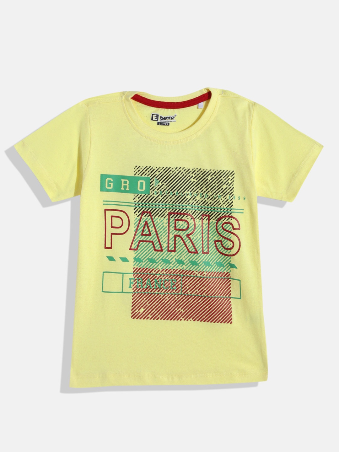 

Eteenz Boys Typography Printed Striped Detail Cotton T-shirt, Yellow