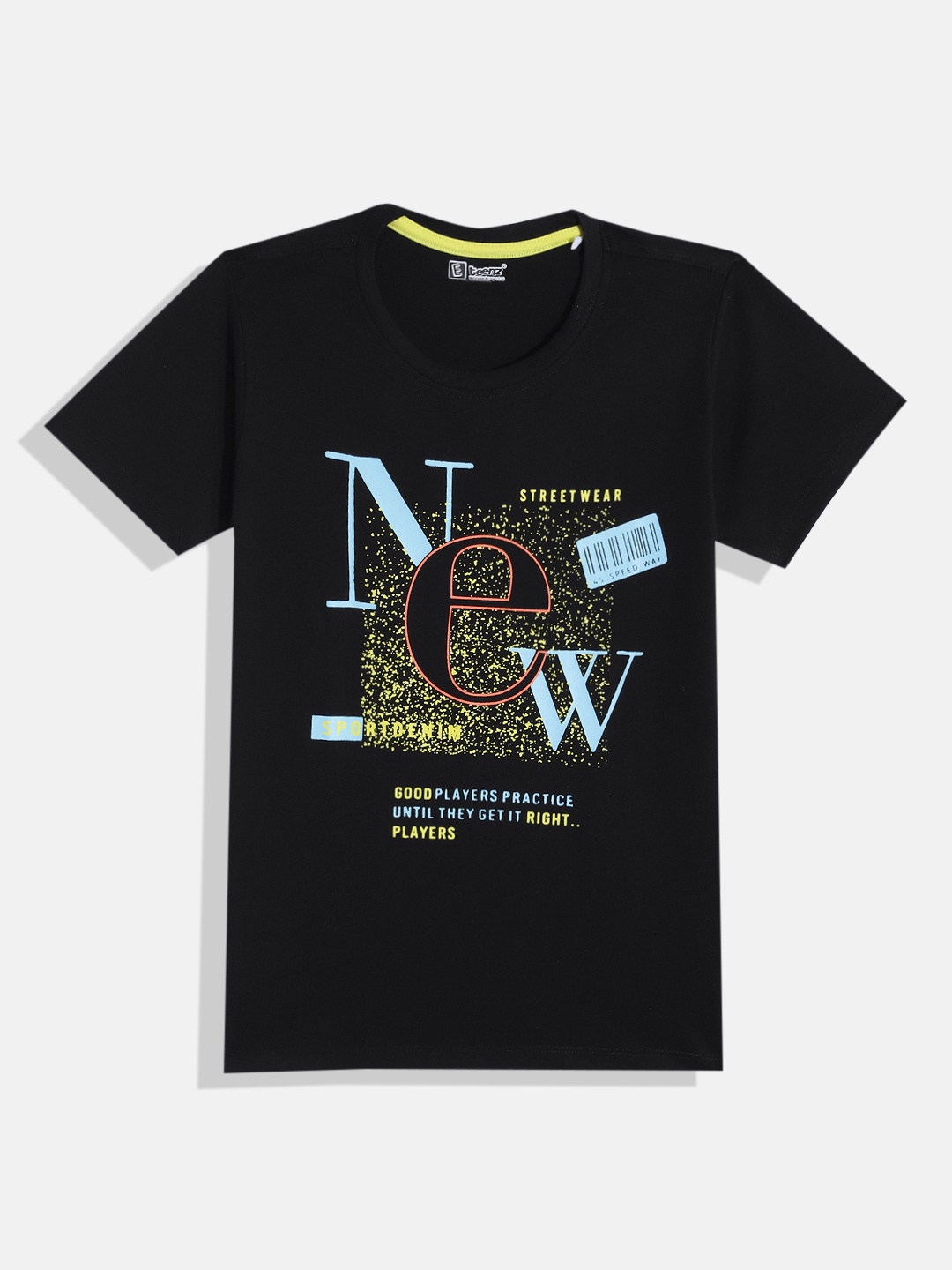 

Eteenz Boys Typography & Abstract Printed Cotton T-shirt, Black