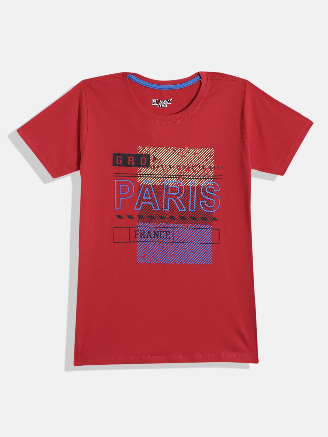 

Eteenz Boys Typography Printed Striped Detail Cotton T-shirt, Red