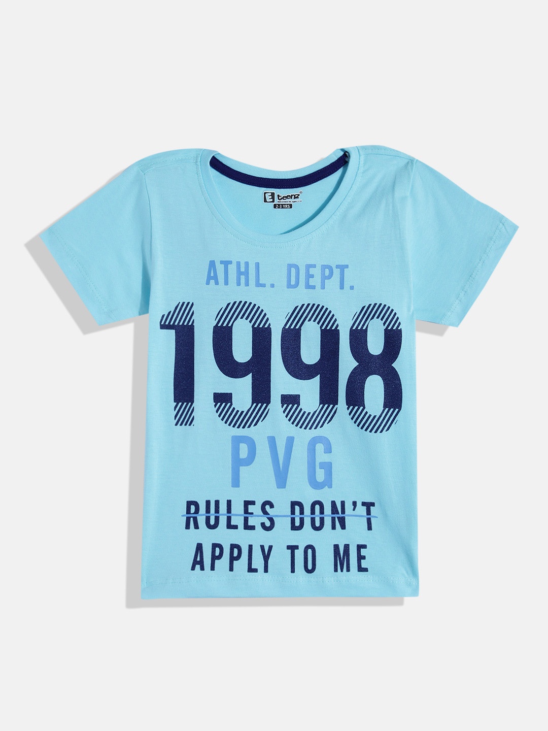 

Eteenz Boys Typography Printed Cotton T-shirt, Blue
