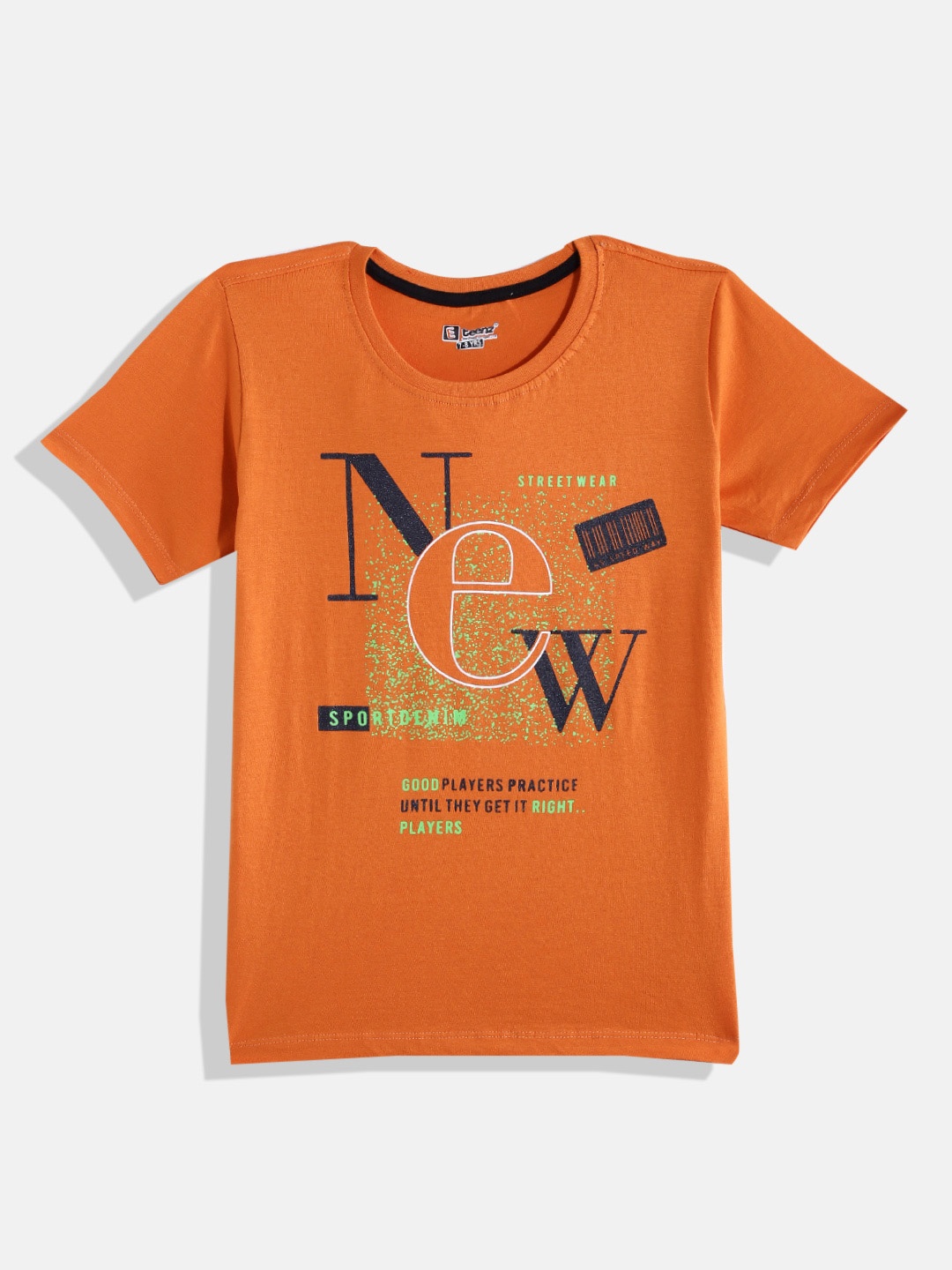 

Eteenz Boys Premium Cotton Typography Printed T-shirt, Orange