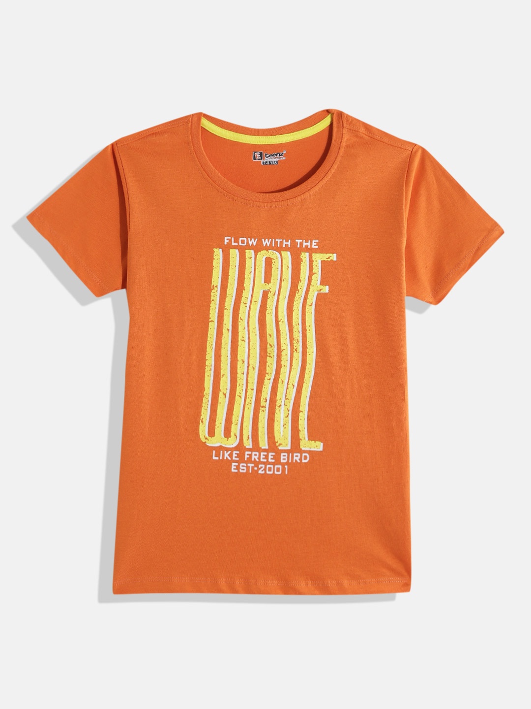 

Eteenz Boys Premium Cotton Typography Printed T-shirt, Orange