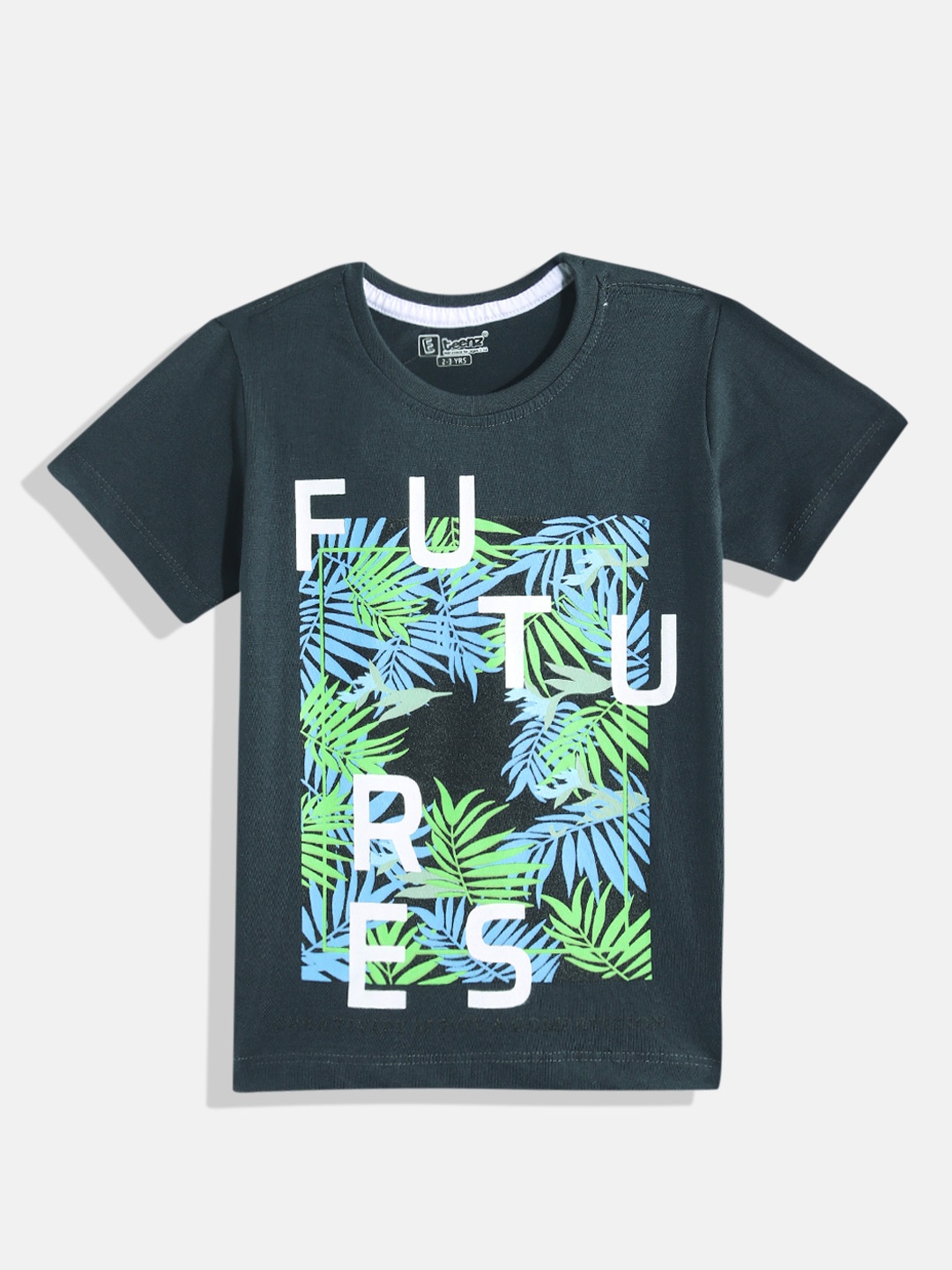 

Eteenz Boys Tropical Print Premium Cotton T-shirt, Navy blue