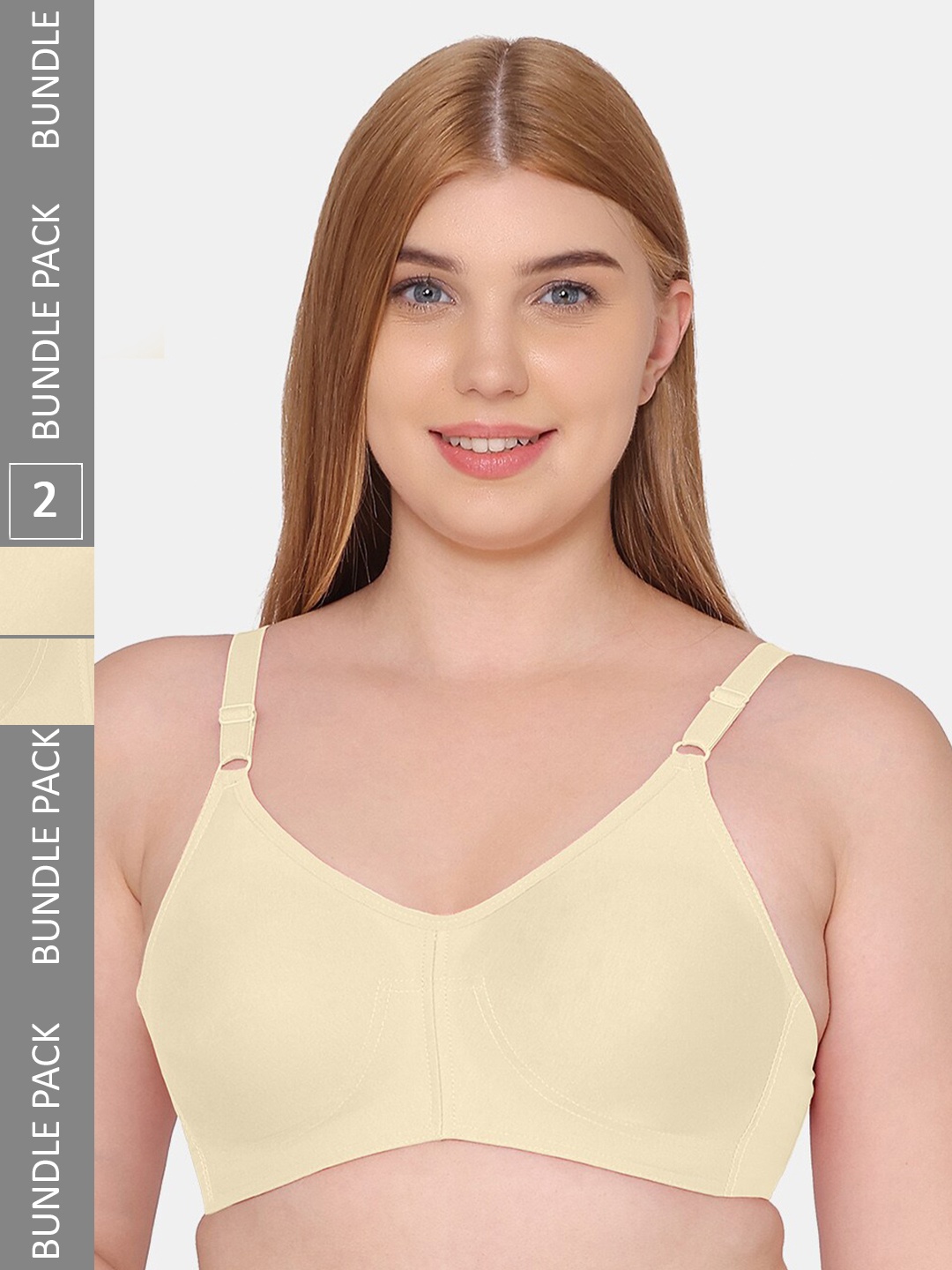 

Souminie Pack Of 2 All day Comfort Half Coverage Non Padded Cotton Bra, Cream