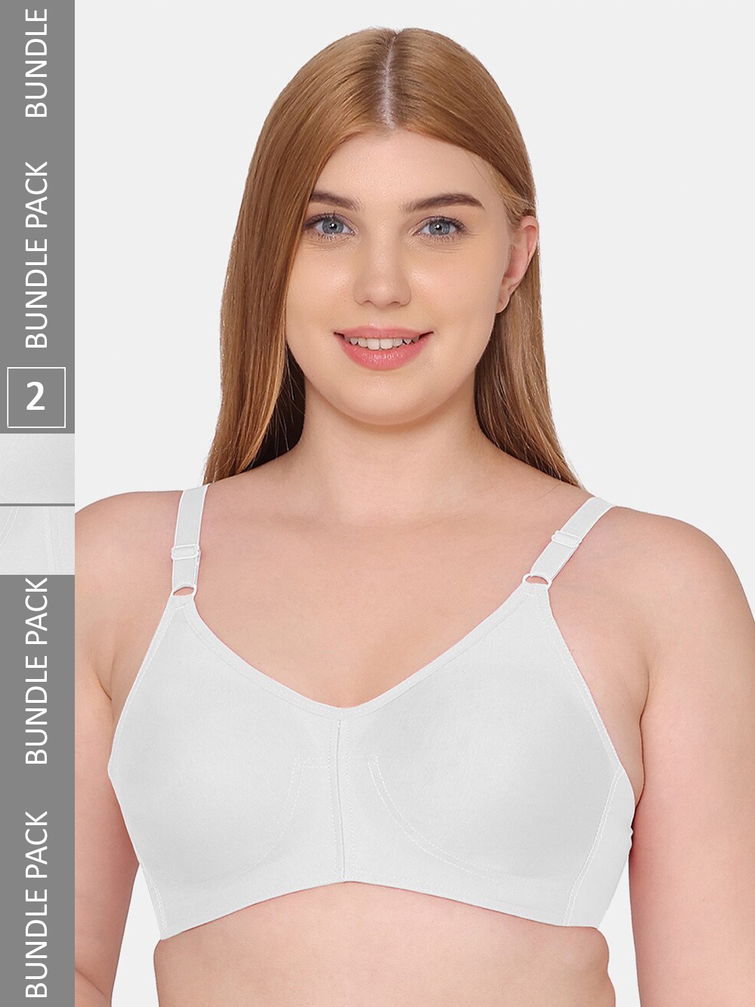 

Souminie Pack Of 2 All day Comfort Half Coverage Non Padded Cotton Bra, White