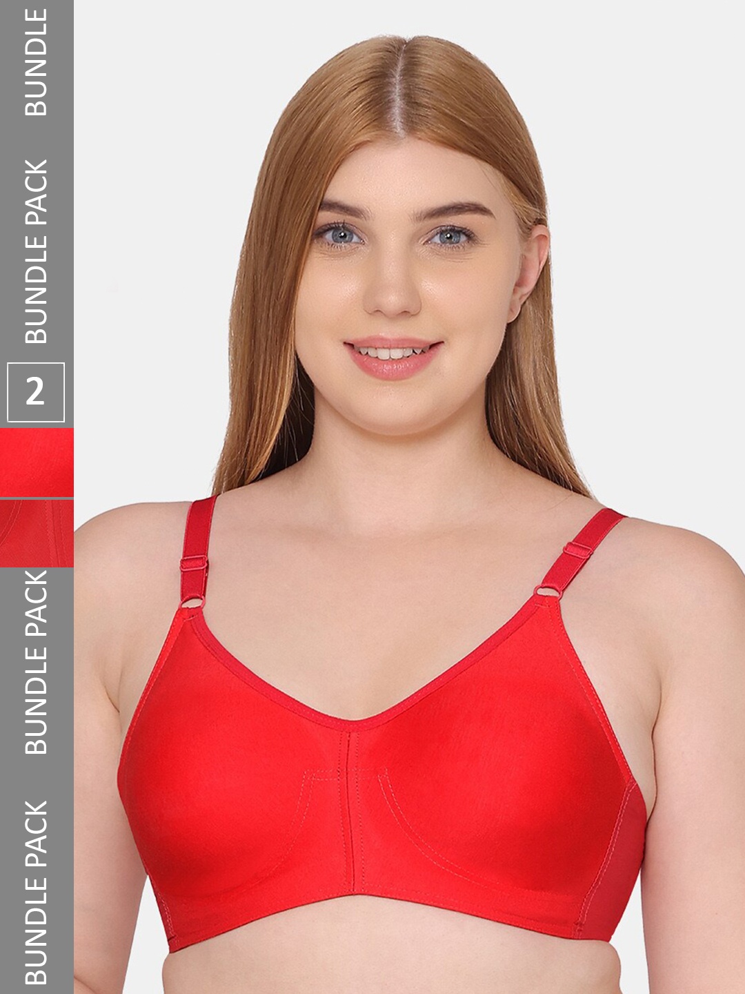 

Souminie Pack Of 2 All day Comfort Half Coverage Non Padded Cotton Bra, Red