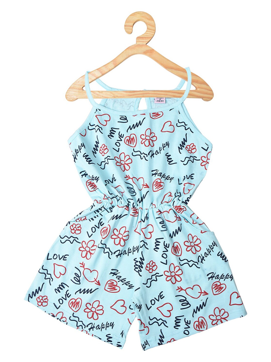 

POMY & JINNY Girls Shoulder Straps Printed Jumpsuit, Turquoise blue