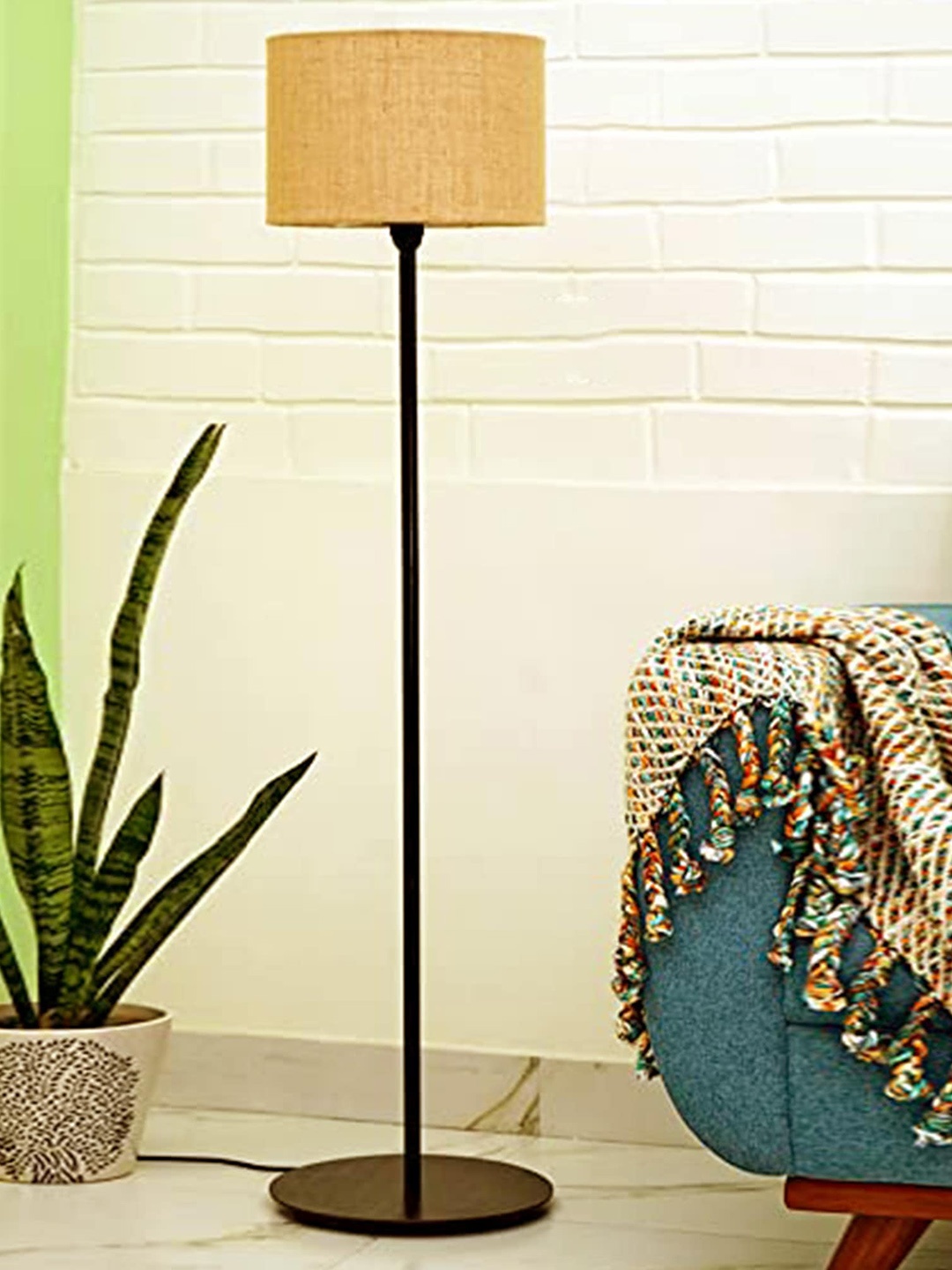 

Homesake Brown & Black Textured Wooden Base Jute Drum Shade Floor Lamp