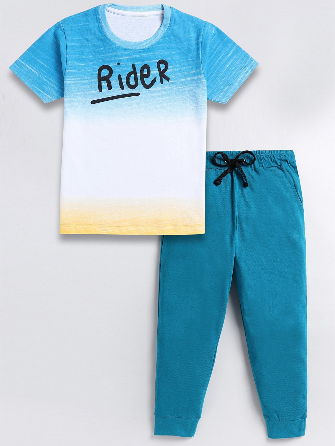 

BAESD Boys White & Blue Colourblocked T-shirt with Trousers