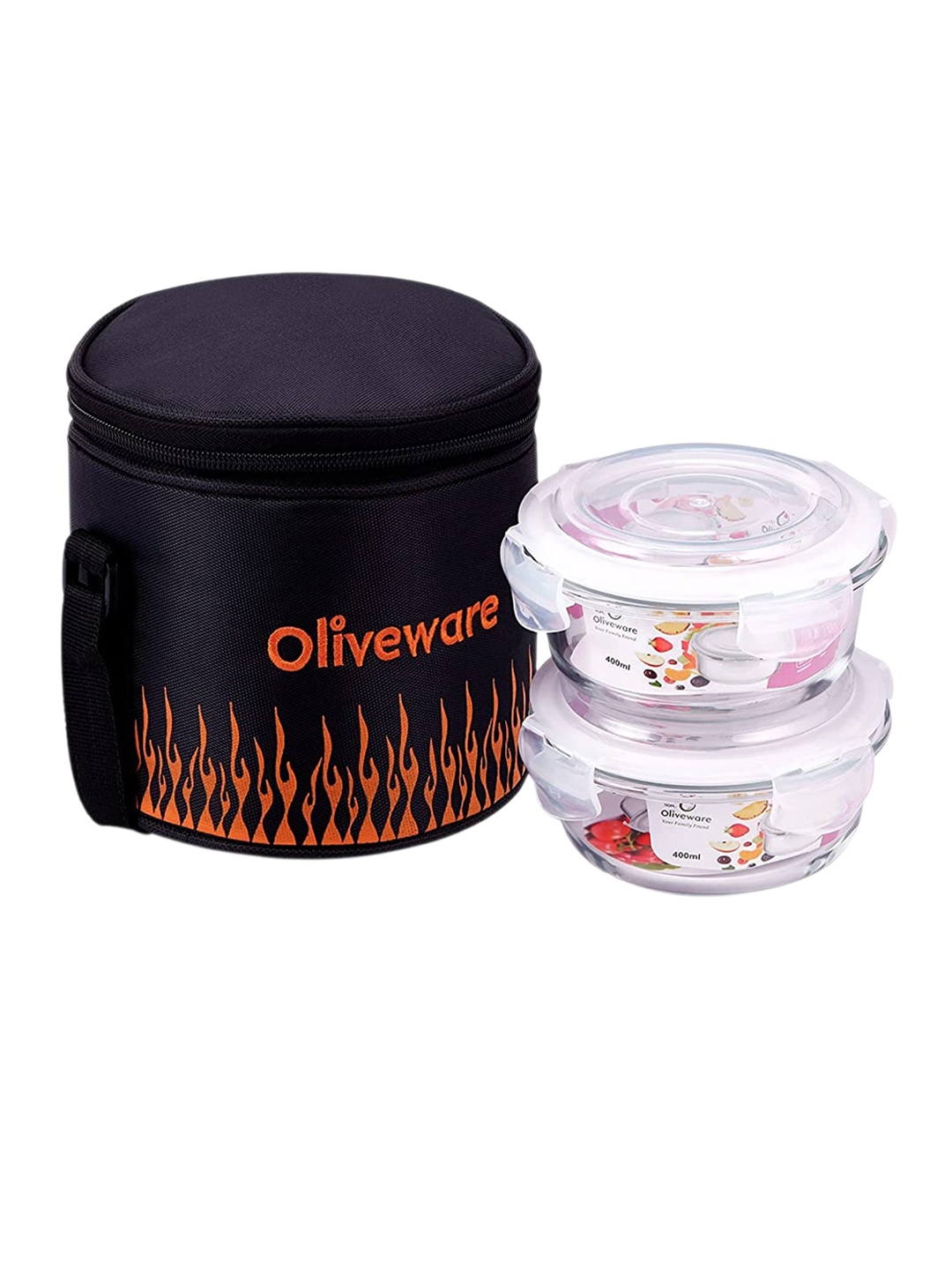 

SOPL-OLIVEWARE Transparent & Black 2 Pieces Freezer Safe Lunch Boxes With Lunch Bag