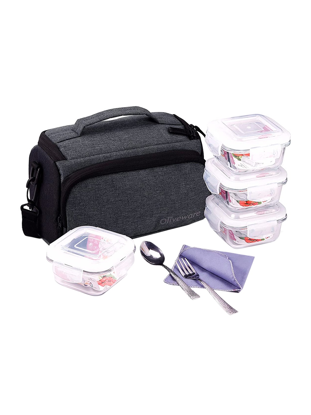 

SOPL-OLIVEWARE Transparent & Grey 4 Pieces Freezer Safe Lunch Boxes With Lunch Bag