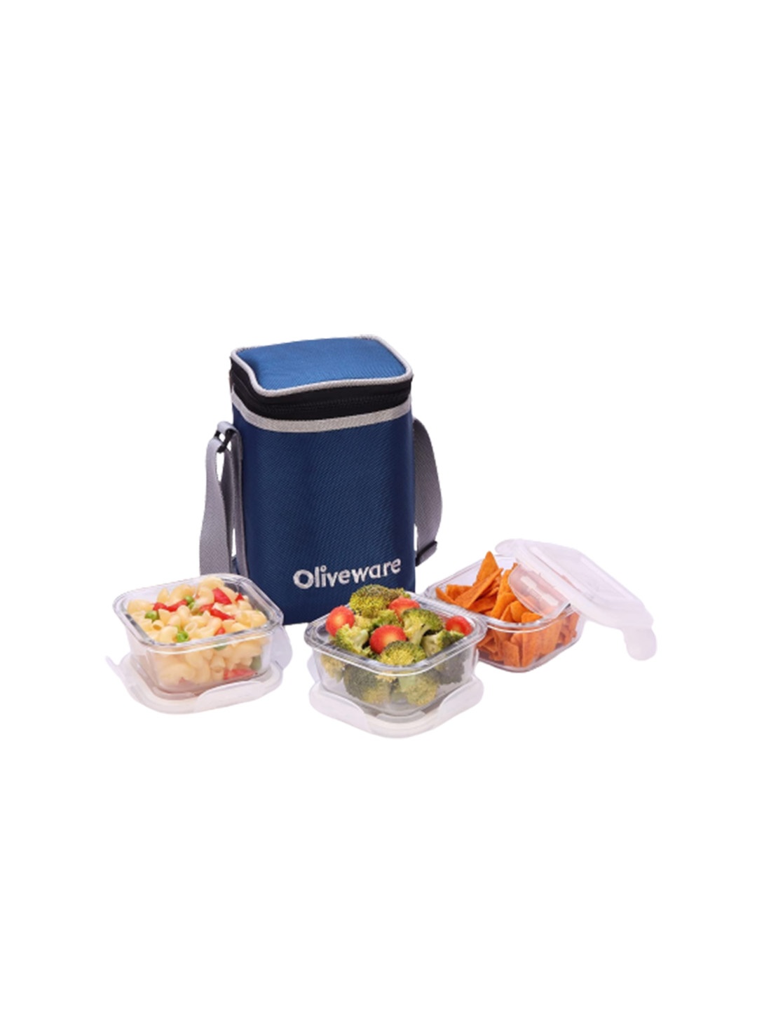 

SOPL-OLIVEWARE Transparent & Blue 3-Pcs Leak Proof Lunch Boxes With Lunch Bag