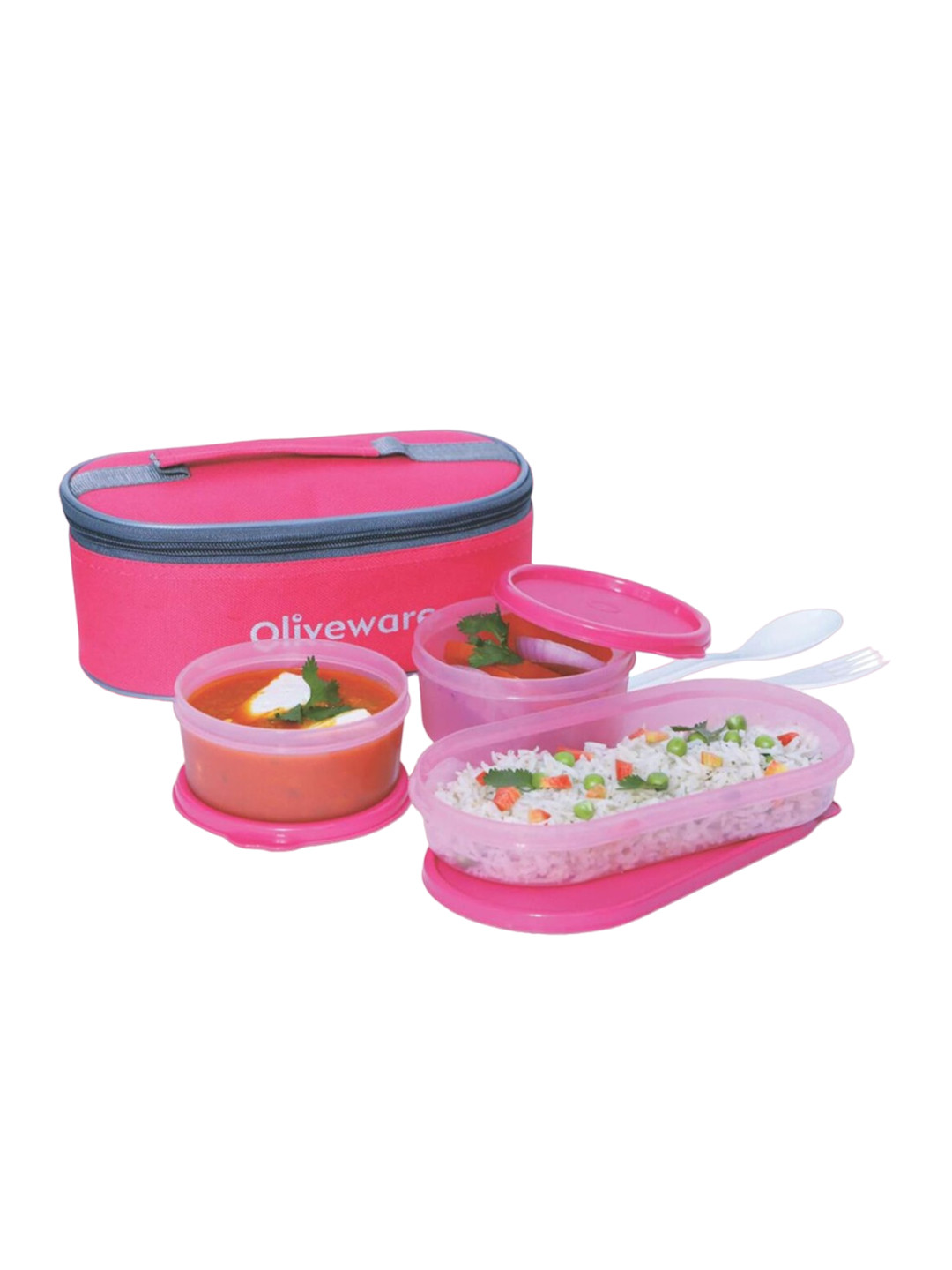 

SOPL-OLIVEWARE Pink 3 Pieces Leak Proof Lunch Boxes With Bag